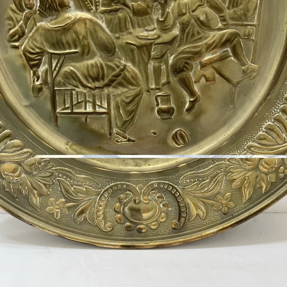 Vintage Embossed Solid Brass Wall Hanging Plate 17